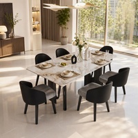 Table à manger rectangulaire moderne de luxe en pierre frittée durable pour la maison, l'appartement, l'hôtel, la villa et la cour