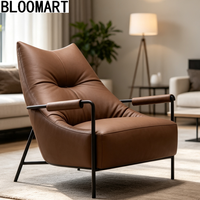 Fauteuil d'appoint en cuir véritable de haute qualité avec structure en acier au carbone et finition cuivre antique, idéal pour la maison ou l'hôtel, chaise longue individuelle