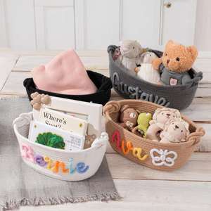 Panier pour bébé avec nom personnalisé, en corde de coton tressée, organiseur de jouets pour salon et armoire - Product Image 2