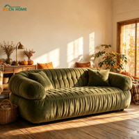 Sofá Puff Moderno de Mediados de Siglo con Terciopelo Verde Oscuro y Brazos Redondeados Cómodos para Decoración de Villas, Venta al Por Mayor
