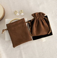 Pochette à cordon en microfibre suédée personnalisée, sac de rangement pour bijoux en suède marron, petit sac cadeau à cordon avec logo personnalisé