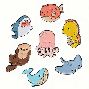Broche personnalisée en émail souple, épinglette en métal Bajji, broche amusante <span class=keywords><strong>de</strong></span> dessin animé, vie marine, badge rond - Product Image 1