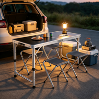 Table de repas rectangulaire moderne pliable et réglable en hauteur pour l'extérieur, en alliage d'aluminium, durable et légère, pour la cour et la plage