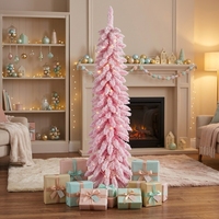 Direktverkauf ab Werk Hochwertiger Beflockter Rosa PVC-Weihnachtsbaum mit Beleuchtung, Geeignet für Familienfeiern zur Dekoration