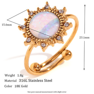 Vintage Synthetic <b>Opal</b> Open Adjustable 316L Stainless Steel <b>Ring</b> 18K <b>Gold</b> Plated Bohemian Fashion Finger Jewelry For Women - Product Image 4