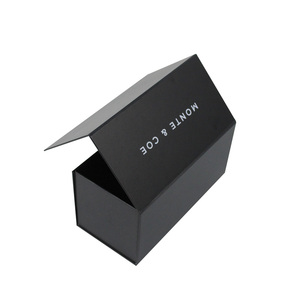 Matt Luxury Black Box Packaging With Customize White Logo Rigid Cardboard With Magnetic Collapsible Paper Box Factory