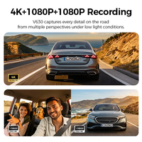 Caméra embarquée LNDU V630 4K+1080P+1080P à 3 objectifs, carte mémoire 64 Go, Wi-Fi, capture IA, super condensateur, commande vocale pour voitures
