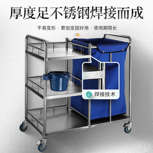 Thickened stainless steel three-layer nursing cart, linen cleaning single-<b>drum</b> soiled clothes cart, nurse care waste cart, - Product Image 2