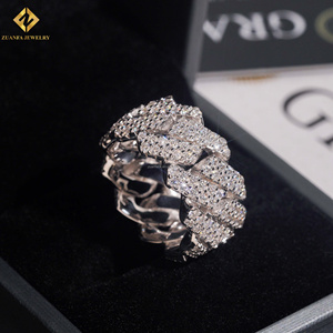 ZUANFA JEWELRY S925 <b>Two</b> Rows <b>Stone</b> Moissanite White Pave SettingRapper Luxury Unisex Party Jewelry Miami Cuban Man Band <b>Ring</b> - Product Image 5
