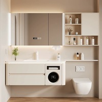 Miroir de salle de bain mural de luxe moderne avec LED Ensemble d'armoires de rangement et d'évier Coiffeuse de salle de bain en contreplaqué pour toilette