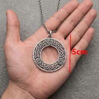 Pendentif cercle nœud celtique viking vintage, breloque ronde en argent antique à cadre ouvert, bijoux en métal nordique rétro pour hommes et femmes