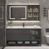 Meuble-lavabo de salle de bain moderne en MDF, sur pied, avec plusieurs tiroirs de rangement, résistant à l'eau, avec vasque en pierre, style ferme personnalisé