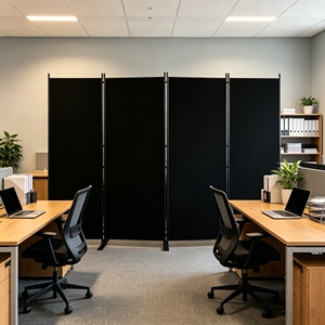 Cloison de bureau commerciale 4 pièces de 340 cm de large, pliable, avec pieds en plaque de fer robuste pour la gestion de l'espace - Product Image 1