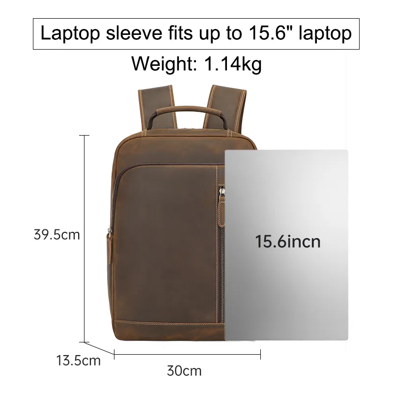 Grand sac à dos Vintage en cuir véritable de cheval fou pour hommes, rétro pour ordinateur portable avec usb, sac à dos de voyage en cuir véritable