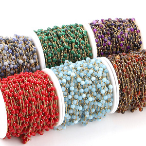 Cadena de cuentas de 4.5mm con piedra redonda, acero inoxidable chapado en oro para la fabricación de joyas y suministros de abalorios. - Product Image 1