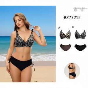 Set Bikini Plus Size HDJ con Stampa Leopardata, Top Nero e Slip con Scollo a V Profondo, Laccetti Laterali, Costume da Bagno 46-56 - Product Image 4