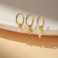 925 Silber 18K vergoldetes Huggie Hoop Set mit achtzackigem Stern, Marquise, vierblättriger Blume und Zirkonia-Besatz für Rook- und Helix-Piercings