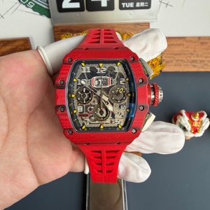 RM 11-03 Style <b>Automatic</b> Flyback Chronograph Tonneau <b>Skeleton</b> Dial Men <b>Watch</b> Red Carbon Fiber Luxury <b>Watch</b> Silicone Strap - Product Image 1