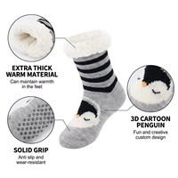 Chaussettes d'hiver personnalisées avec logo pingouin, doublées en sherpa, épaisses, antidérapantes, pour la maison, vente en gros