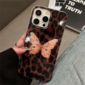 Suitable for iPhone 17 Pro Max case, <b>retro</b> glitter butterfly resin with glitter leopard print, large hole shockproof <b>phone</b> cover - Product Image 4