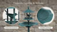 Bain d'oiseaux 3-en-1 avec mangeoire, design gazebo, résine écologique résistante aux intempéries, éclairage LED solaire pour jardin