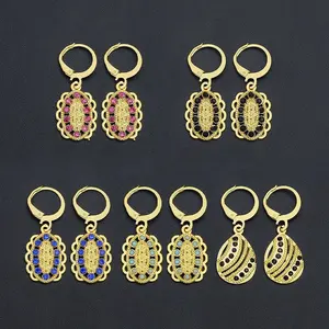Fashion brass jewellery color zircon stone plated gold earrings drop design 2024 new earrings hoops set wholesale