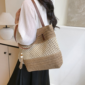 Bolso de Playa Tejido de Moda para Vacaciones, Bolso de Hombro Casual Personalizado para Viajes y Compras, ¡Gran Oferta! - Product Image 1