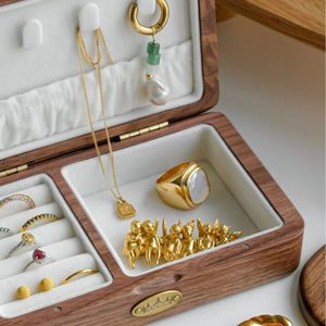 Solid Wood Jewelry <b>Box</b> Rectangle Black Walnut Desktop Storage For Rings <b>Earrings</b> Necklaces Bracelets Portable Organizer - Product Image 4