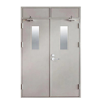 Portes battantes à double battant coupe-feu en acier inoxydable, design encastré avec verre, finition moderne pour supermarché