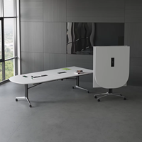Table de conférence, de salle à manger ou d'hôtel Mekia en bois massif, design moderne, pliable, réglable, écologique, de forme oblongue, 10 places, multifonctionnelle