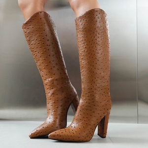 Large Size 47 Women's Knee-high Booties Pointed Toe Chunky Heels Wide Fit Shoes Animal Prints Long on <b>Boots</b> - Product Image 3