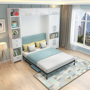 Móveis multifuncionais que economizam espaço, feitos de madeira compensada, cama dobrável Murphy, com escrivaninha e armários. - Product Image 2