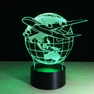 Lampada a LED 3D lampada a colori 3D illusione ottica lampada G131 Fly <span class=keywords><strong>the</strong></span> <span class=keywords><strong>World</strong></span> Earth Globe aeroplano 3D lampada con pulsante a sfioramento G131 - Product Image 1