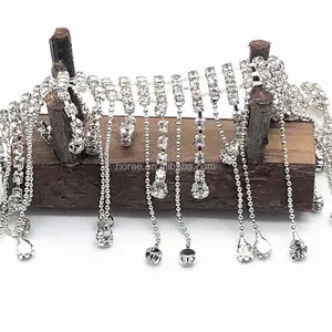 F105 Garment Accessories Crystal Teardrop Pendant Tassel Chain Fringe Wholesale Rhinestone Chain Trimming