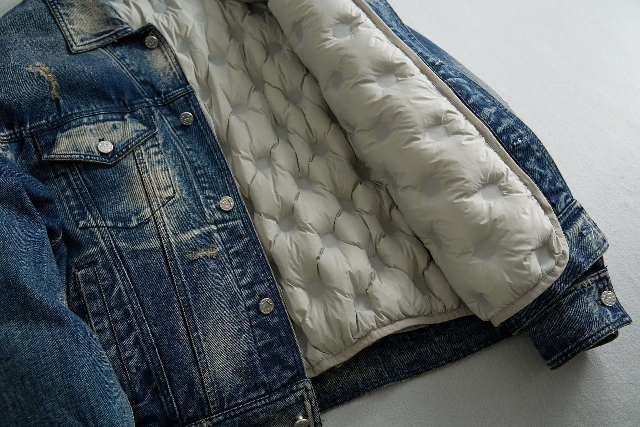 OEM Design personalizado dos homens pato branco jaqueta denim quente à prova de vento impermeável puffer casaco casual das mulheres