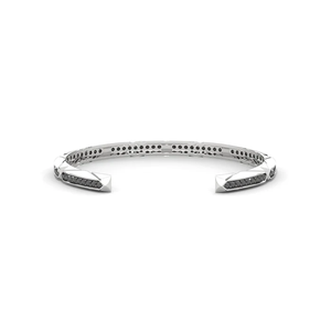 Modern Sterling <b>Silver</b> Linear <b>Cuff</b> <b>Bracelet</b> with Black and White Synthetic Diamond Accents for Elegant Luxury Style - Product Image 3