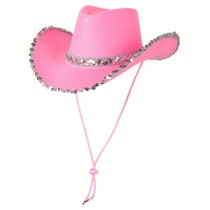 Sombrero de Vaquera para Mujer, de Tela No Tejida, con Borde de Lentejuelas, para Halloween, Carnaval, Festival, Fiesta de Vaqueros - Product Image 1