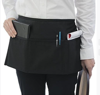Tablier de serveur court en coton polyester noir à 3 poches et 2 poches pour la cuisine, le café et le bar.