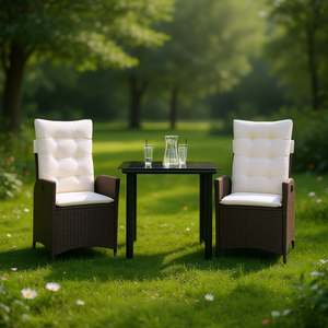 Conjunto de Comedor de Jardín de Ratán Marrón para 2 Personas, Muebles de Exterior Resistentes a la Intemperie, Diseño Contemporáneo - Product Image 2