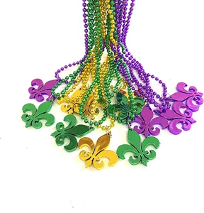 Carnival Party Costume Supplies Gold Purple Green 12pcs Necklaces Parade Party Favor Mardi Gras Party Beads Necklace Supplies