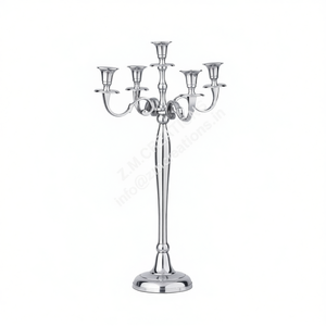 Bougeoir de mariage, de Noël, de Pâques, à 5 bras, 24 pouces, 60 cm, couleur argent, créatif, vintage, en métal, fait à la main, décoration de la maison - Product Image 1