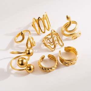 แหวนผสมสีเงินสีทองผู้หญิงทำจากสแตนเลสรูปมงกุฎทรงเรขาคณิตปรับเปิดได้คุณภาพสูงเครื่องประดับของขวัญแหวน - Product Image 6