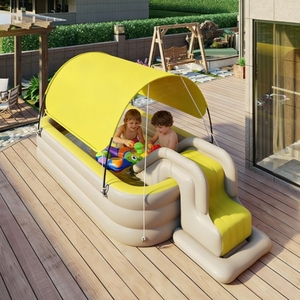 Piscina Inflable para Niños con Tobogán y Toldo, Protección UV UPF50+, PVC Ecológico, Centro de Juegos Acuáticos Familiar para Jardín - Product Image 1