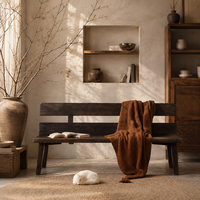 Banc de salle à manger moderne Wabi-Sabi en bois massif avec dossier, chaise longue rustique en bois pour trois personnes pour salle à manger