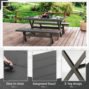 AJUNION ensemble de salle à manger d'extérieur en aluminium plastique bois <span class=keywords><strong>table</strong></span> à manger <span class=keywords><strong>rectangulaire</strong></span> pour jardin patio <span class=keywords><strong>balcon</strong></span> porche bord de la piscine - Product Image 2