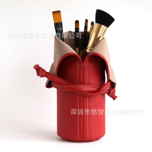Leather <b>Makeup</b> Brush Drawstring Bag, Portable Creative <b>Storage</b> Bag with Straps, Professional <b>Makeup</b> Tool <b>Storage</b> Bag - Product Image 5