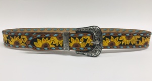 Ceinture en cuir de vache véritable peinte à la main et sculptée à la main au design de tournesol occidental - Product Image 4