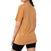 T-shirt femme col rond manches courtes couleur moutarde, coupe ample, 100% coton, jersey respirant, couleur unie, décontracté.