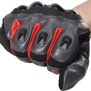 Leather Cycling <b>Gloves</b> Full Finger Touchscreen Protective Shock Absorber Motorcycle Racing <b>Gloves</b> Black Unisex Adult - Product Image 1