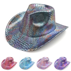 Chapeau de cowboy holographique irisé à paillettes, chapeau de fête western unisexe pour adulte, accessoire de mode, utilisable en toutes saisons - Product Image 1